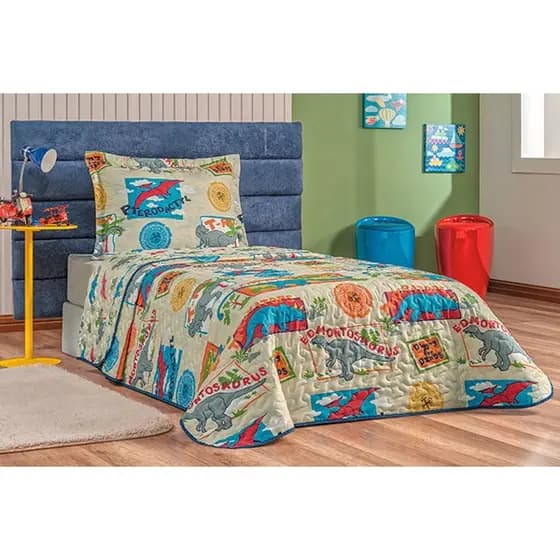 Cobre Leito Solteiro Infantil Kids Dupla Face Menino 2,20 x 1,80 - Várias Estampas ASTRONAUTA/AVIÃO/DINOSSAURO/GAME