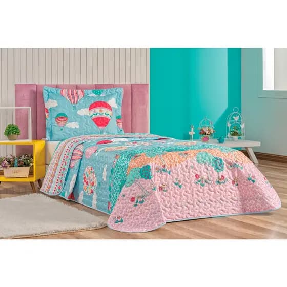 Colcha Cobre Leito Solteiro Infantil Bouti Quarto Menina Menino 02 Peças Dupla Face Percal 200 Fios Não Amassa