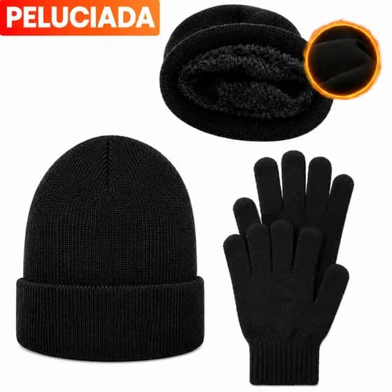 Kit Touca Lã Frio + Luva Gorro Inverno Peluciado Flanelado Unissex Moda Inverno Gorro Quentinho