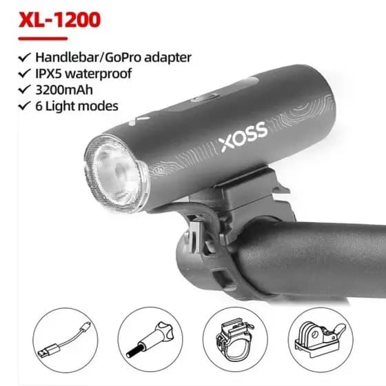 Lanterna dianteira XOSS XL800 / XL1200 para Bicicleta c/suporte Edge