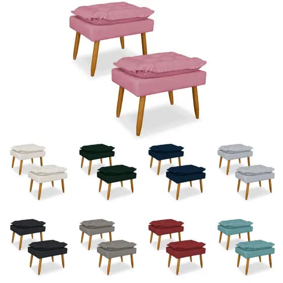 Kit 02 Puff Banqueta Luxo Opala Pés Palito Suede Premium