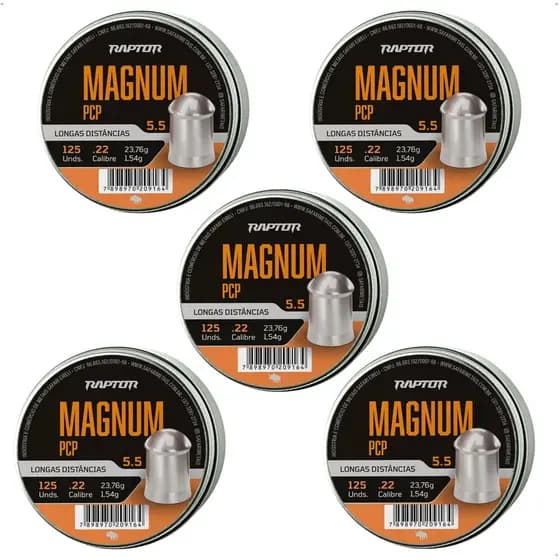 Kit 5 Lata Chumbinho Raptor Magnum PCP 5,5mm Longa Distância