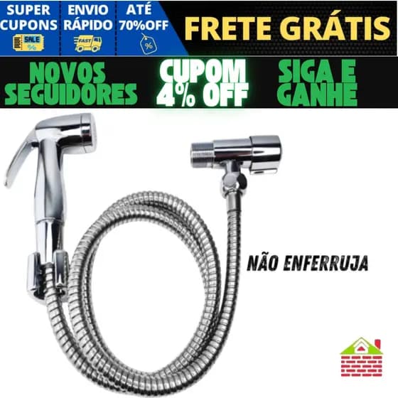 Ducha Higiênica com Gatilho Cromada Não Enferruja 100% Completa Luxo Inox Metal