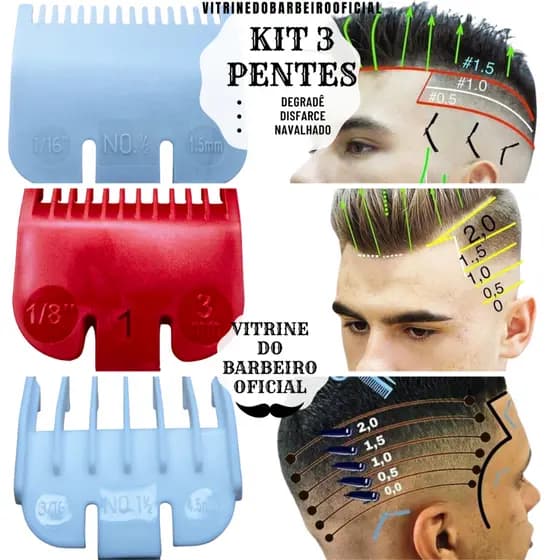 Kit 3 Pentes Disfarce Degradê Navalhado Máquinas Original