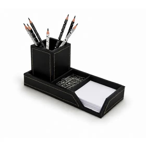 Kit Escritório em Couro Legítimo Organizador de Mesa Porta Lápis Porta Clips Porta Bloco de Notas