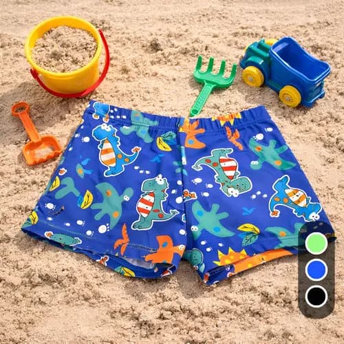 Sunga Boxer Infantil Menino Praia Bebê 6 A 36 Meses Piscina Cordão Ajustável Elástica Uv Dinossauro