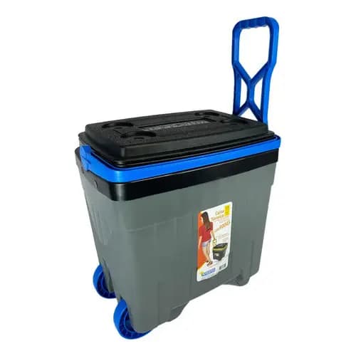 Caixa Térmica Cooler 34 Lt Com Rodinhas Pesca Camping Praia Cor Cinza
