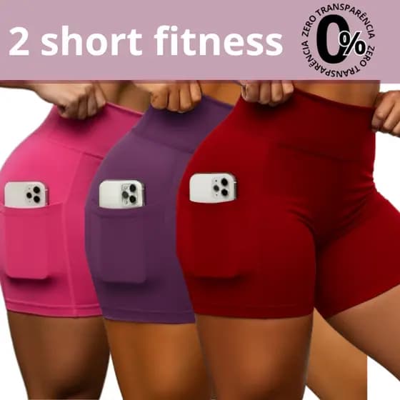 KIT 2 Short de Academia Feminino Fitnees Com bolso Cintura Alta Roupa Academia Zero Trasparencia