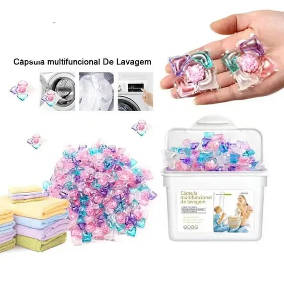 50 Capsulas 5 em 1 Lavagem Roupas Remove Manchas Protege Cores Dissolve Na Agua Fria QUEIMA ESTOQUE