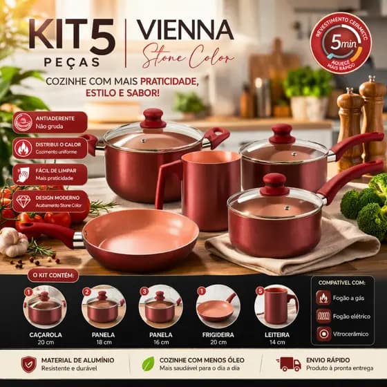 ULTIMA UNIDADE Kit Panelas 5 Peças Premium | Revestimento Cerâmico, Não Gruda, Cozinha Rápido