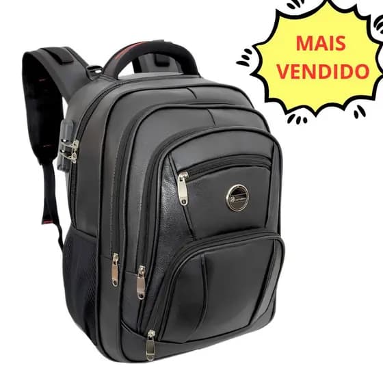 Mochila de Couro Ecológico Masculina Grande Reforçada Usb Para Escola e Faculdade
