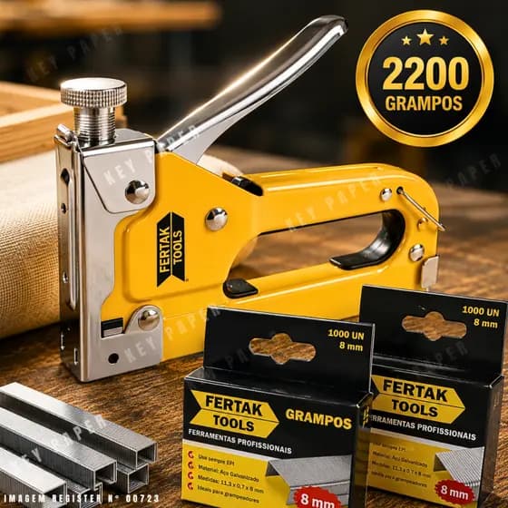 Grampeador Tapeceiro 4-14mm Fertak + 2200 Grampos Ferramentas Profissional