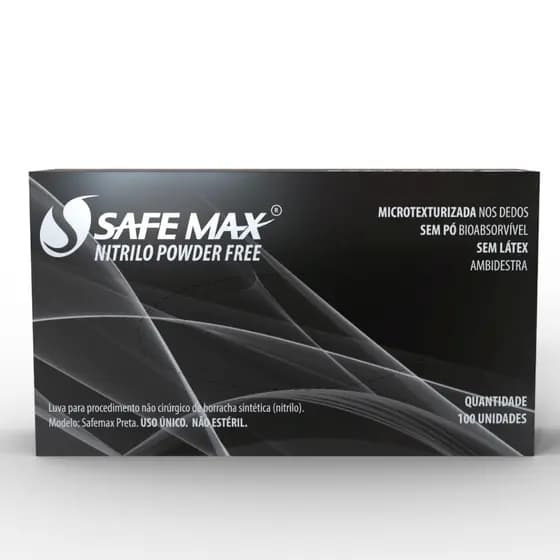Luva de Procedimento Nitrilica Preta sem Pó caixa com 100 und Safemax