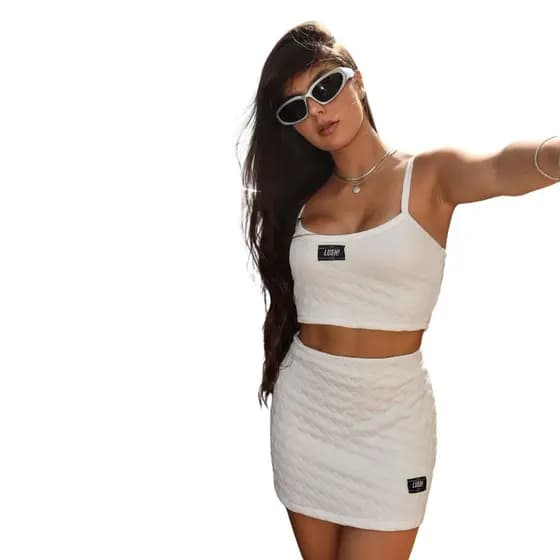 Conjunto Cropped e Saia Branco Virada - Happy New Year