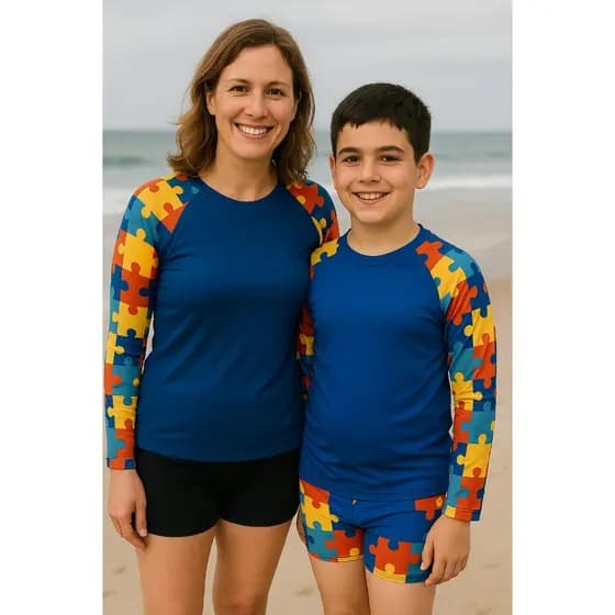 Roupa Praia UV50+ Unissex Adulto – Blusa Autismo – Camiseta Proteção Solar Autismo