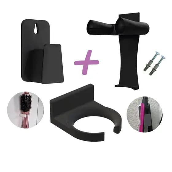 Kit Suporte para Escova Secadora e Secador de Cabelo Universal e Chapinha