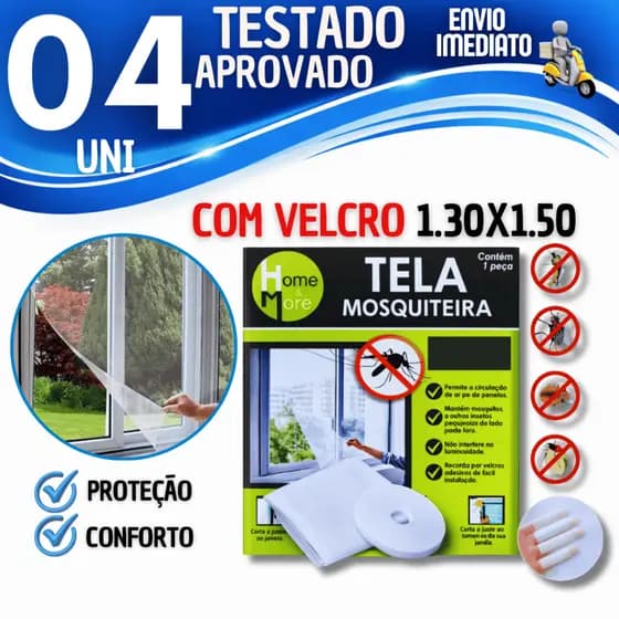 Jogo Tela Mosquiteiro Janela 1,3x1,5m Com Velcro Anti-inseto Mosquito Janela Autocolante Pernilongo