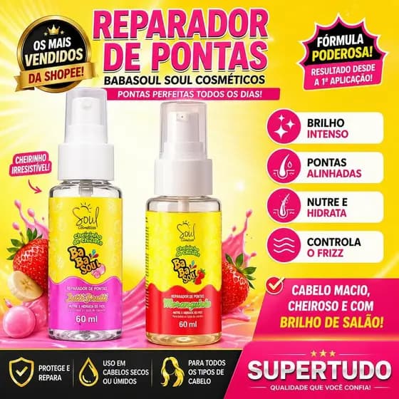 Reparador de Pontas Babasoul 60ml – Zero Frizz + Brilho Imediato