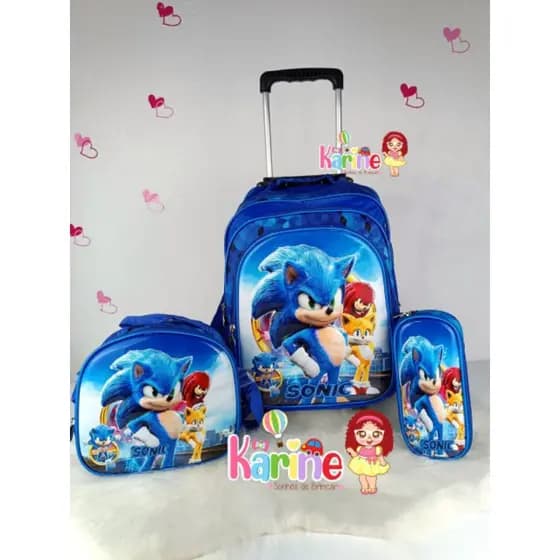 KIT MOCHILA ESCOLAR INFANTIL SONIC /COM RODINHAS / KIT MOCHILA+ LANCHEIRA+ ESTOJO/MOCHILA MENINO / KIT MOCHILA 2026 3D