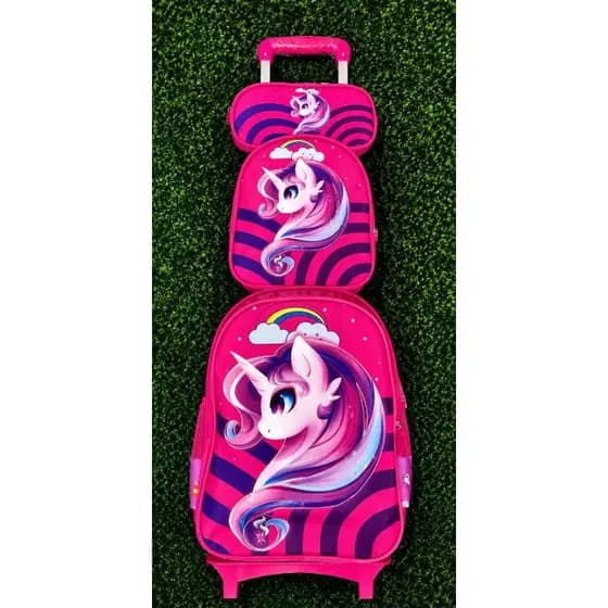 KIT MOCHILA ESCOLAR INFANTIL UNICÓRNIO DE RODINHAS/MOCHILA LANCHEIRA TÉRMICA ESTOJO/MOCHILA PRA MENINA/MOCHILA UNICÓRNIO