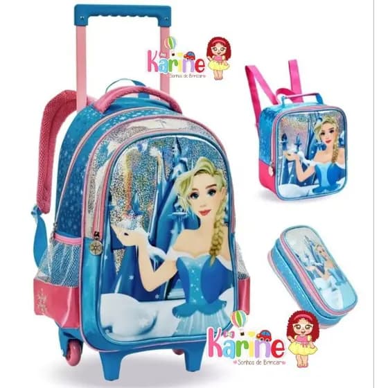 KIT MOCHILA DE ESCOLAR DE RODINHAS FROZEN/ KIT MOCHILA + LANCHEIRA TÉRMICA + ESTOJO/ MOCHILA DENLEX/ MOCHILA FROZEN