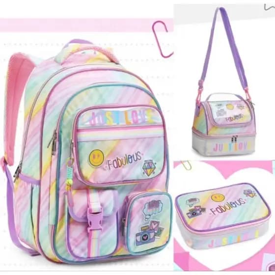 KIT MOCHILA COM LANCHEIRA E ESTOJO JUVENIL FEMININA DENLEX/ MOCHILA JUVENIL/ MOCHILA MENINA/ MOCHILA 2026