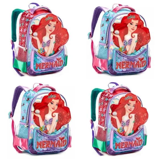 Mochila Infantil 3D holografica Pequena sereia - tamanho G / Mochila escolar Ariel/Mochila de costas Sereia denlex