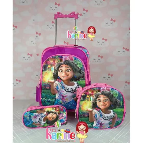 KIT MOCHILA ESCOLAR INFANTIL ENCANTO COM RODINHAS KIT MOCHILA+ LANCHEIRA+ ESTOJO/MOCHILA PARA MENINA KIT MOCHILA 2025 3D