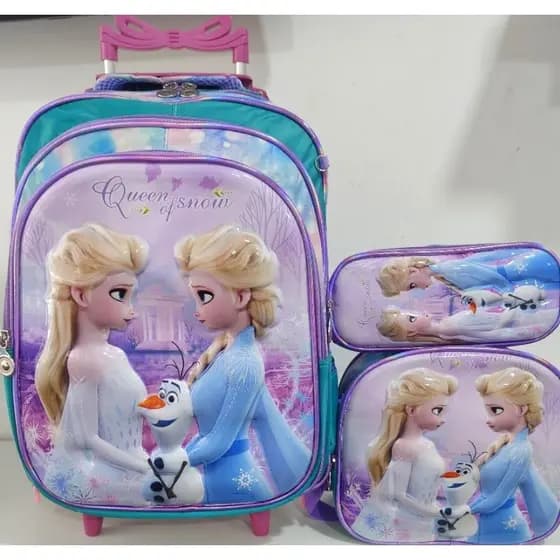 KIT MOCHILA ESCOLAR INFANTIL FROZEN 3D COM RODINHAS/MOCHILA LANCHEIRA TÉRMICA ESTOJO/MOCHILA PARA MENINA/MOCHILA COSTAS