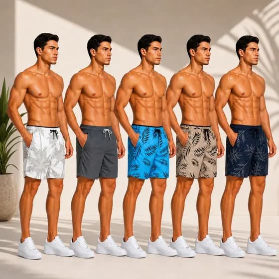 Kit 5 Shorts Masculino Mauricinho Tactel Grosso Premium Liso Estampado C 3 Bolsos Bermuda Moda Praia