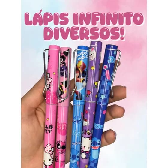 Lápis Infinito Kawaii | Papelaria Fofa Criativa | Estampa Aleatória