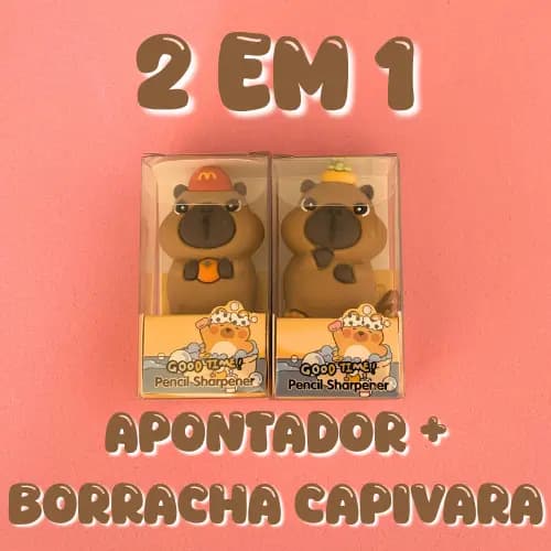 Apontador com Borracha Capivara 2 em 1 | Papelaria Fofa | 2 Modelos