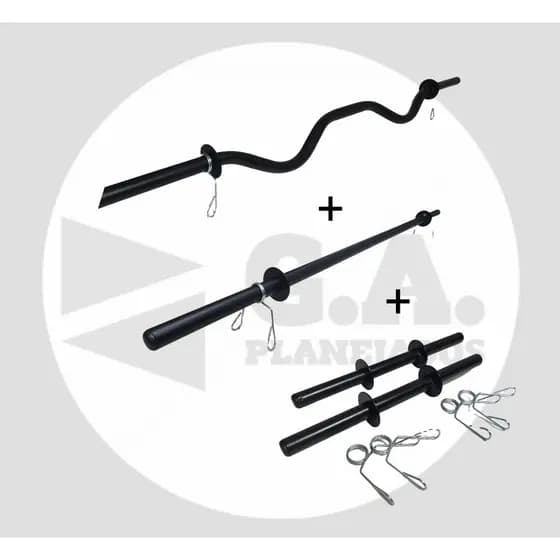 KIT BARRA RETA BODY PUMP + BARRA W + PAR HALTERES DE MÃO COM PRESILHAS ACADEMIA MUSCULAÇÃO
