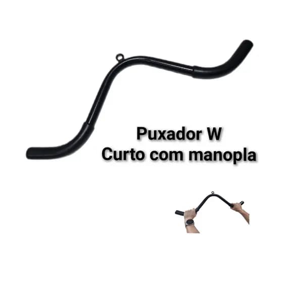 Puxador barra W curto sem giro com manoplas musculação academia