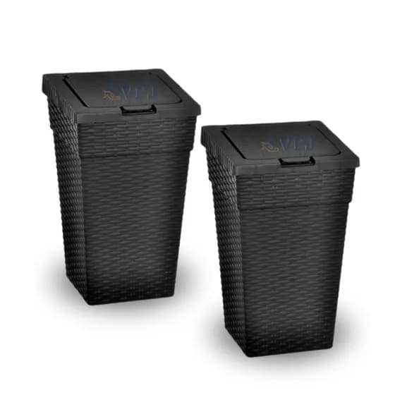 Kit 2 Lixeira Cesto de Lixo Rattan 10 Litros Automática Tampa Click Para Banheiro Cozinha Escritório Quarto