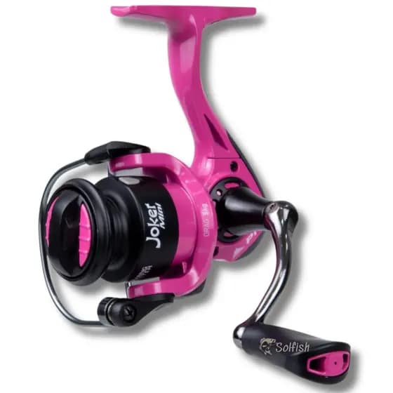 Molinete Joker Mini Rosa 4 Rolamentos Anti Reverso Ultra Light Carretel e Manivela Aluminio