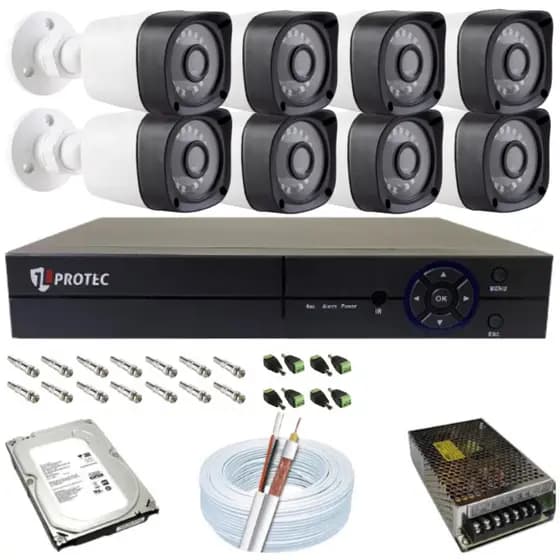 Kit 8 Câmeras Full HD 1080P Cftv Para Monitoramento Residencial e Comercial