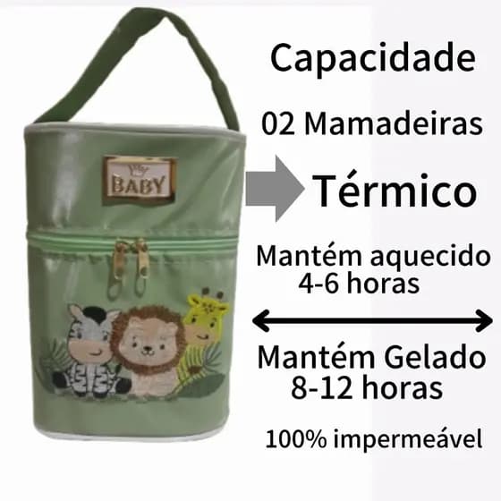 Porta Mamadeira Termico Duplo Com Isopor Tema Safari