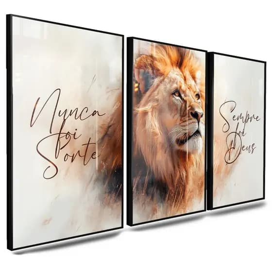 Quadros Decorativos Grande Sala Quarto Leao Nunca Foi Sorte Sempre Foi Deus 122x60 4k