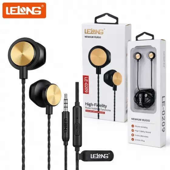 Fone De Ouvido Lelong LE-0209Y P3 Com Fio Isolamento De Ruído Som HD Stereo Gamer Original Extra Bass