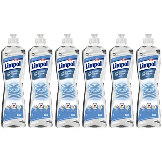 Kit 6 Detergente Gel Concentrado Cristal 400ml Limpol