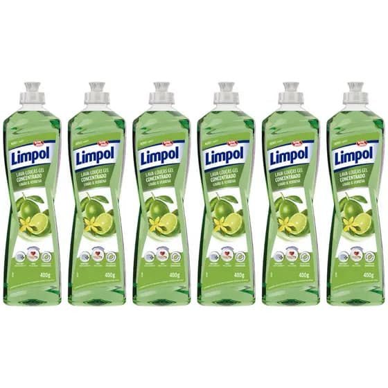 Kit 6 Detergente Gel Concentrado Limão e Verbena 400ml