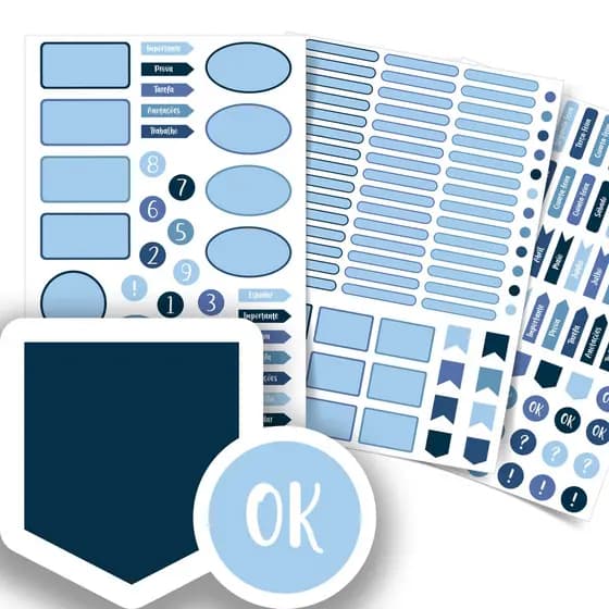 Etiquetas Escolares Personalizadas Tons de Azul Kit Jumbo