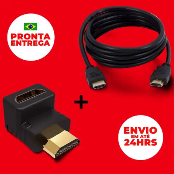 Cabo Hdmi 4k Blindado + Adaptador Hdmi 90 Grau Macho X Fêmea Curva Em L