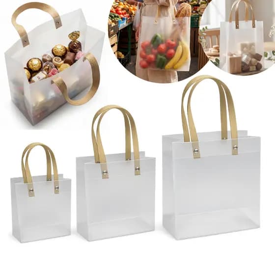 Sacola Transparente Com Alça Tipo Palha Premium Elegante Presente Lembrancinhas Roupas Doces