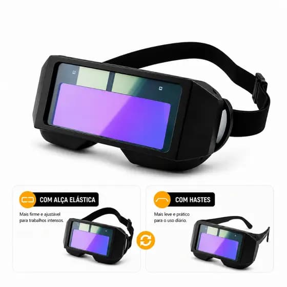 Óculos De Solda Para Soldador Com Escurecimento Automático Com Hastes E Alça Elástica Anti Impacto