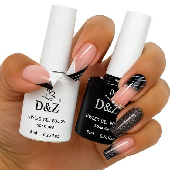 Esmalte Em Gel Cabine Uv Led Kit Alongamento De Unhas Preto Branco