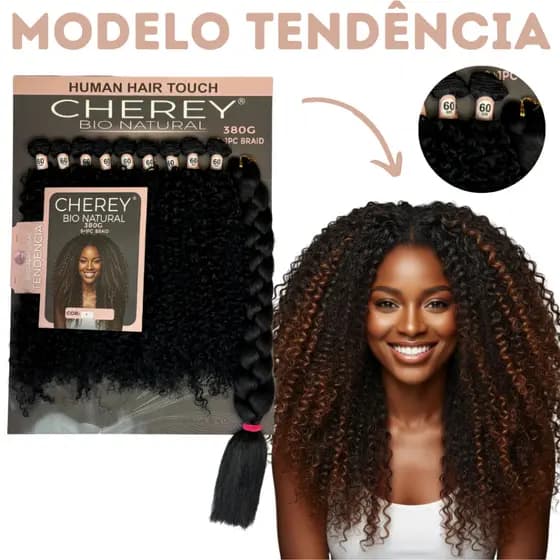 Cabelo Cacheado Bio Natural Cherey Modelo Tendência 60cm 380g + Jumbo Braid Human Hair Melhor Qualidade