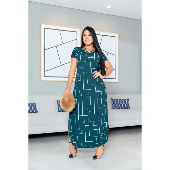 Vestido midi bolso interno estampa formas