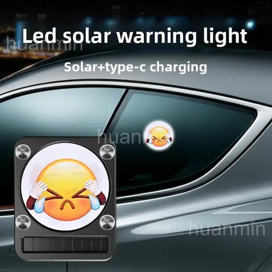 1 unidade de luz LED solar dinâmica com emoji para carro, lâmpada de atmosfera, luz de advertência para janela traseira,